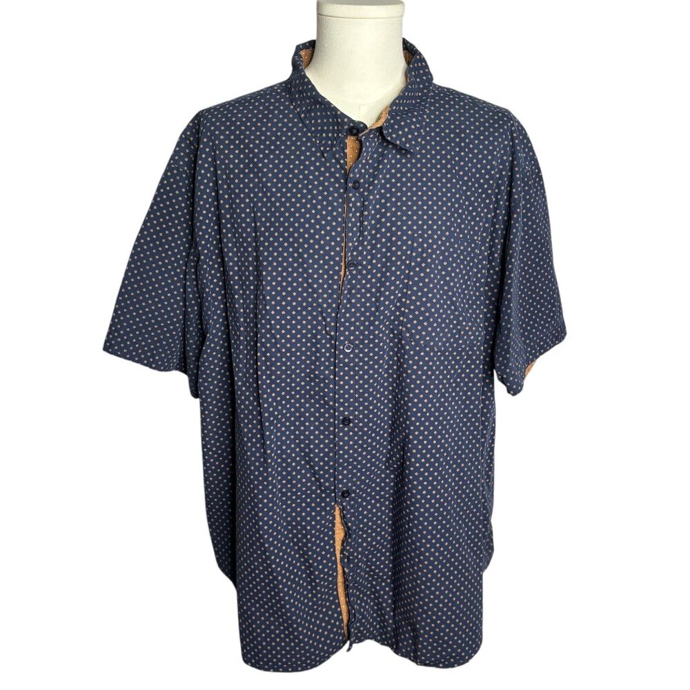 Six Lincoln Button Up Short Sleeve 4XL Navy Blue Geometric Casual Pocket